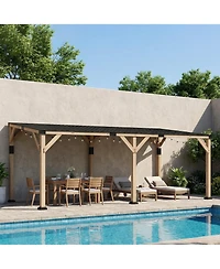 Outsunny 10'x20' Wood Gazebo, Hardtop Lean-to Gazebo Pergola, Light