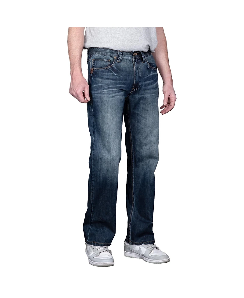 Level 7 Men's Relaxed Bootcut Basic 5-Pocket Distressed Denim Jeans