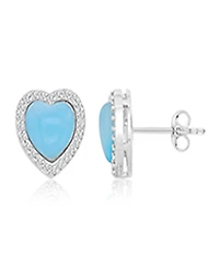 Macy's Larimar & Cubic Zirconia Heart Stud Earrings in Rhodium Over Sterling Silver