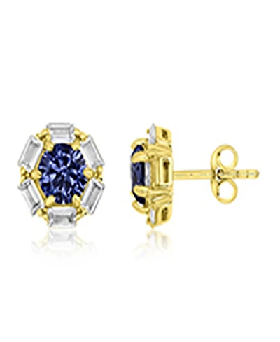 Macy's Polished Tanzanite & Cubic Zirconia Stud Earrings in 14k Yellow Gold Over Sterling Silver