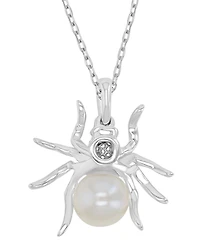 Macy's Diamond Accent & Pearl Spider Necklace in Rhodium Over Sterling Silver
