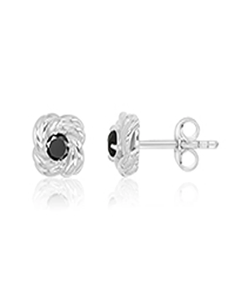 Macy's Black Spinel Love Knot Stud Earrings in Rhodium Over Sterling Silver
