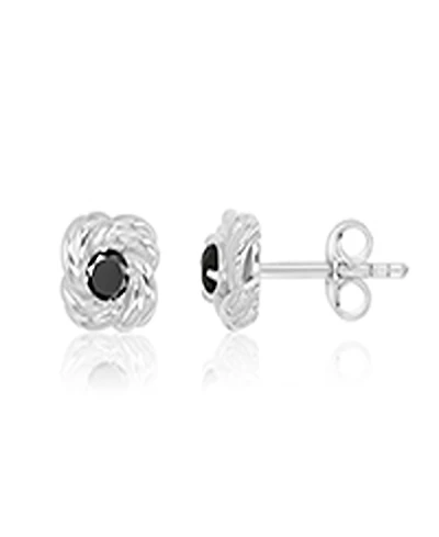 Macy's Black Spinel Love Knot Stud Earrings in Rhodium Over Sterling Silver