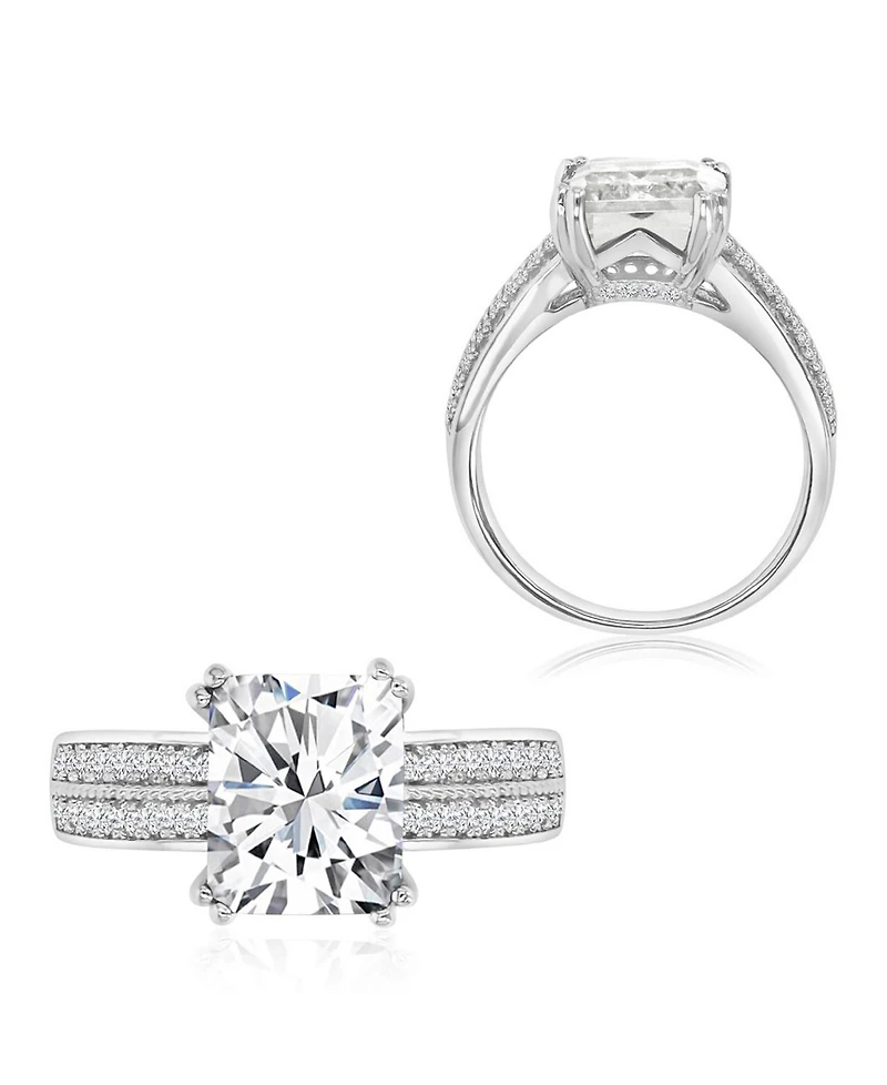 Macy's Polished Cubic Zirconia Emerald-Cut Engagement Ring in Rhodium Over Sterling Silver