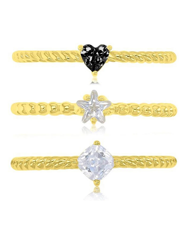Macy's Black Cubic Zirconia Heart, Flower & Cushion Cut Ring in 14k Yellow Gold Over Sterling Silver