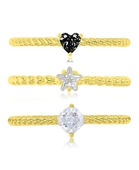 Macy's Black Cubic Zirconia Heart, Flower & Cushion Cut Ring in 14k Yellow Gold Over Sterling Silver