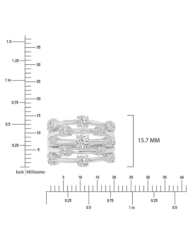 Macy's Cubic Zirconia 5-Row Ring Rhodium Over Sterling Silver