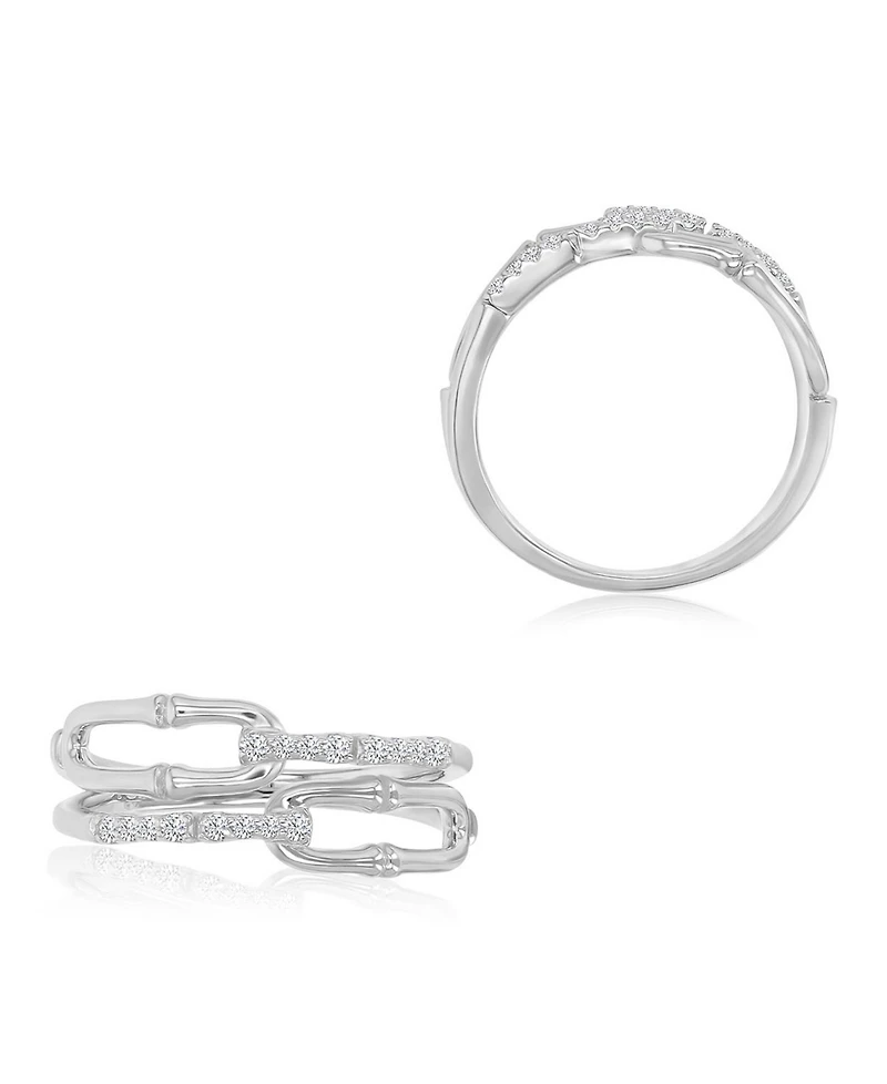 Macy's Classic Cubic Zirconia Link Ring Rhodium Over Sterling Silver