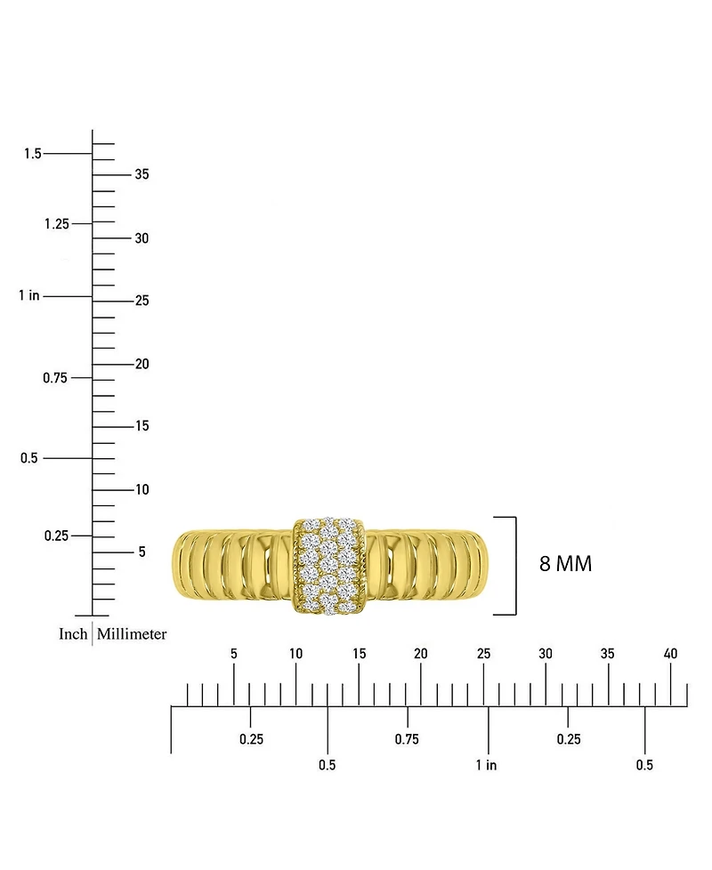 Macy's Cubic Zirconia Pave Ribbed Ring in 14k Yellow Gold Over Sterling Silver