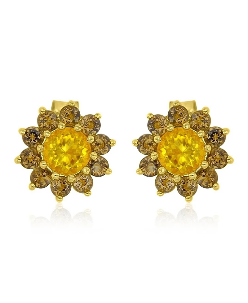 Macy's Citrine and Smokey Flower Stud Earrings in 14k Yellow Gold Over Sterling Silver