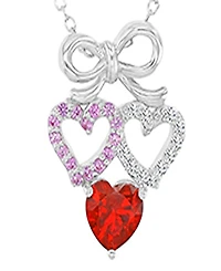 Macy's Ruby and Created White Sapphire Bow With Hearts Necklace in Rhodium Over Sterling Silver
