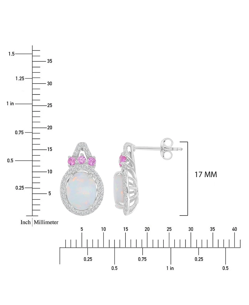 Macy's Created Opal, Pink Sapphire & White Sapphire Earrings in Rhodium Over Sterling Silver