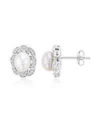 Macy's Diamond & Imitation Pearl Stud Earrings in Rhodium Over Sterling Silver