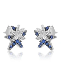 Macy's White Sapphire and Created Blue Sapphire Duo Starfish Stud Earrings in Rhodium Over Sterling Silver