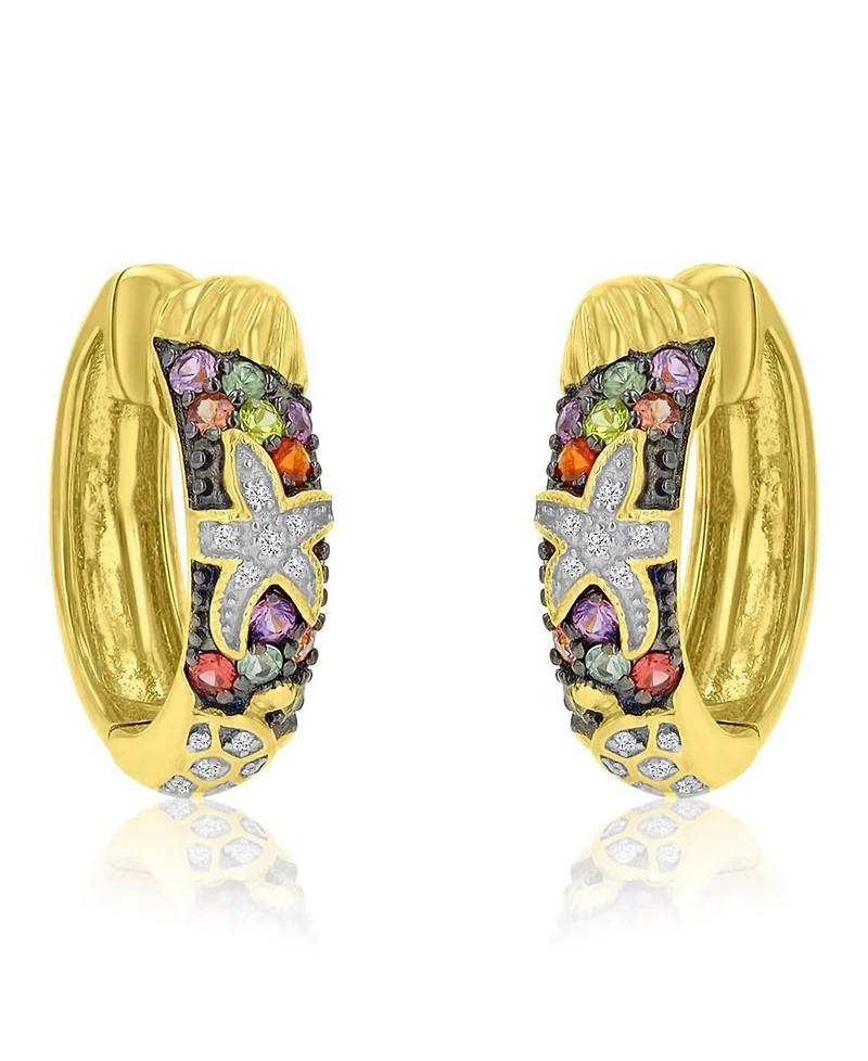 Macy's Starfish & Sea Turtle Huggie Earrings in 14k Yellow Gold Over Sterling Silver