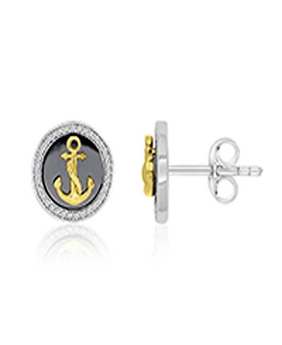 Macy's Created White Sapphire and Black Enamel Anchor Stud Earrings in 14k Yellow Gold Over Sterling Silver