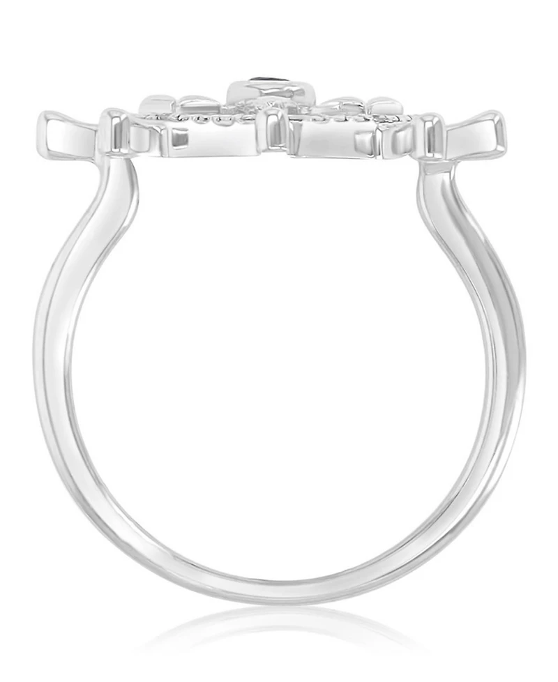 Macy's Diamond Accent & Created Blue Sapphire Rudder Ring in Rhodium Over Sterling Silver