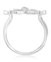 Macy's Diamond Accent & Created Blue Sapphire Rudder Ring in Rhodium Over Sterling Silver