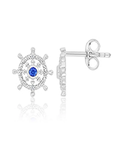 Macy's Diamond Accent & Created Blue Sapphire Rudder Stud Earrings in Rhodium Over Sterling Silver