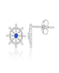 Macy's Diamond Accent & Created Blue Sapphire Rudder Stud Earrings in Rhodium Over Sterling Silver