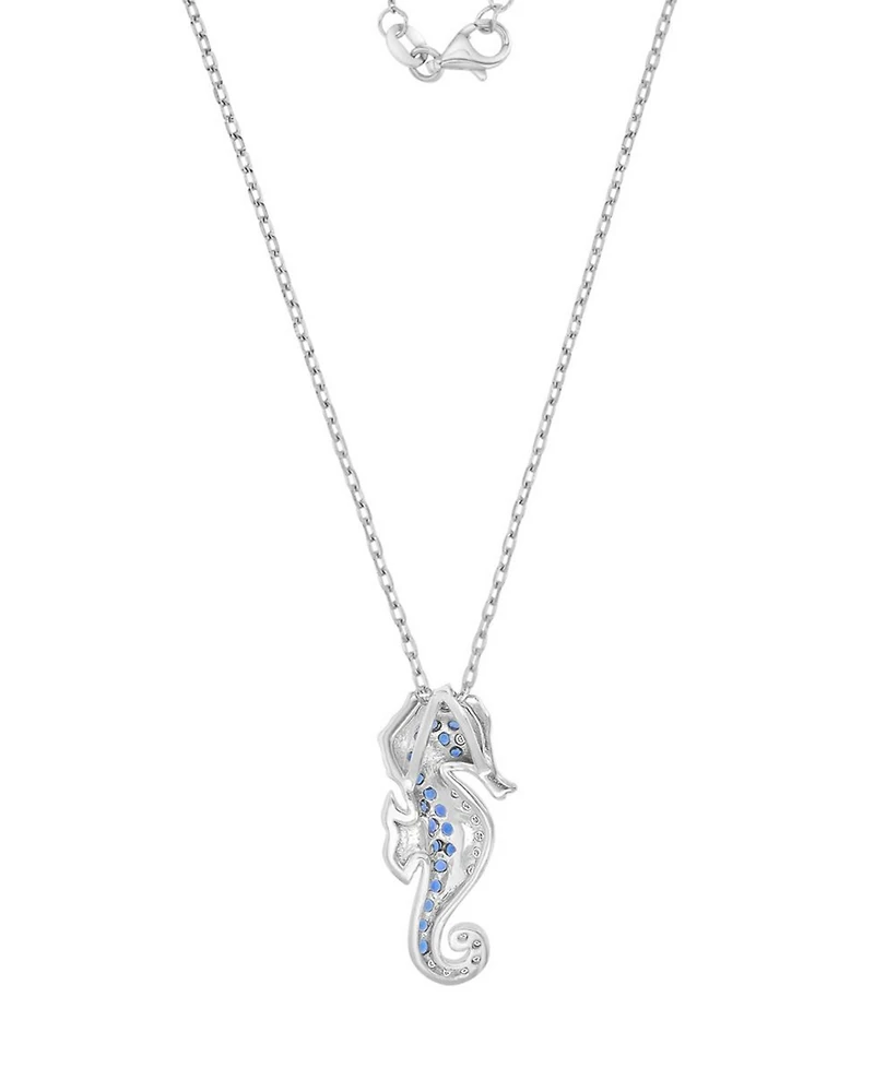Macy's Created White Sapphire & Blue Sapphire Seahorse Necklace in Rhodium Over Sterling Silver