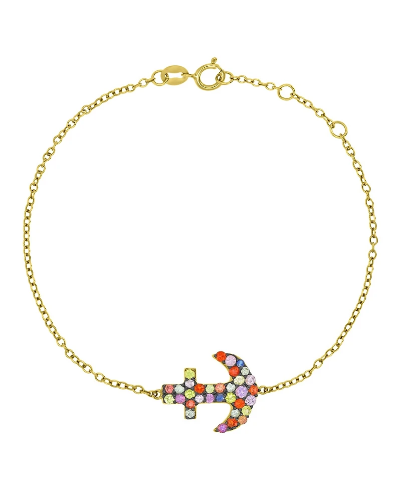 Macy's Multi-Color Sapphire Anchor Bracelet in 14k Yellow Gold Over Sterling Silver
