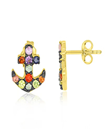 Macy's Multi-Stone Anchor Stud Earrings in 14k Yellow Gold Over Sterling Silver
