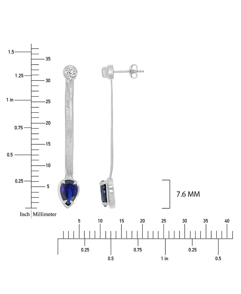 Macy's Created White Sapphire and Created Blue Sapphire Herringbone Chain Dangling Earrings in Rhodium Over Sterling Silver