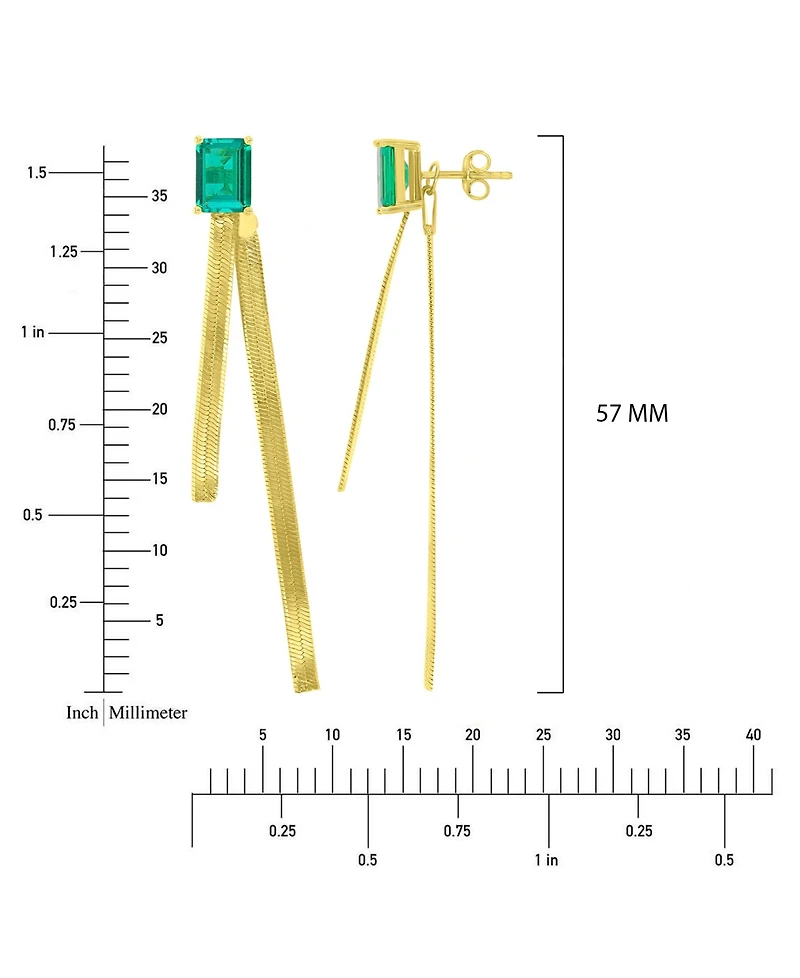 Macy's Created Emerald Herringbone Chain Dangling Earrings in 14k Yellow Gold Over Sterling Silver