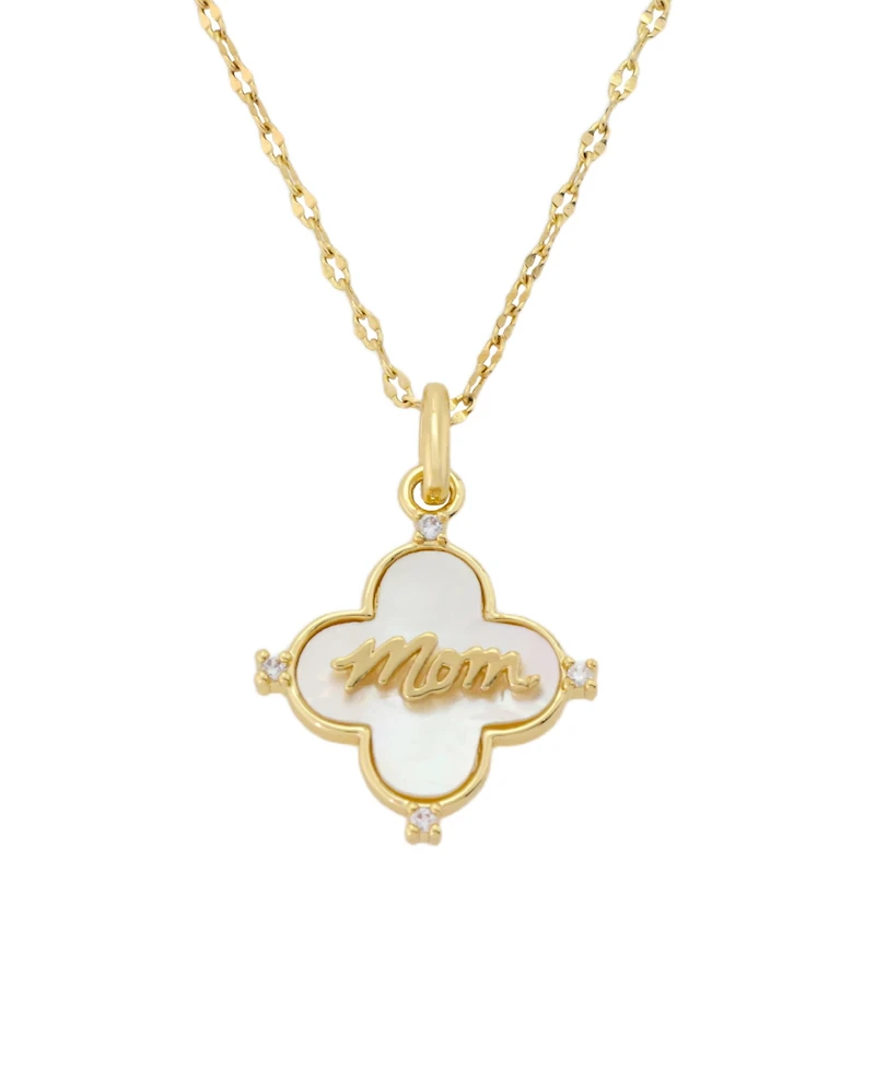 Unwritten Cubic Zirconia and Mother of Pearl Mom Clover Pendant Necklace with Earring Set