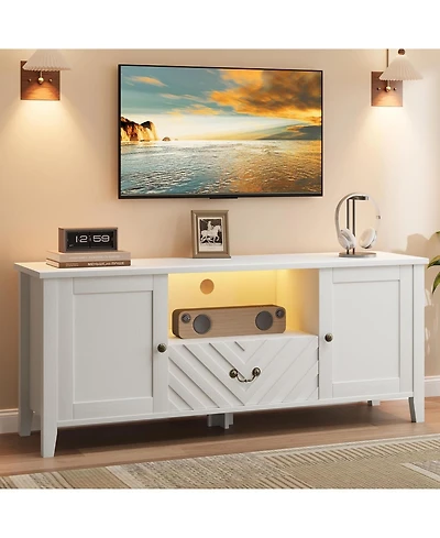 gaomon Entertainment Center for 65 Inch Tv, Tv Stand with Led Lights for Living Room, Tv Console Table with 2 Storage and 1 Drawer, Television Stands