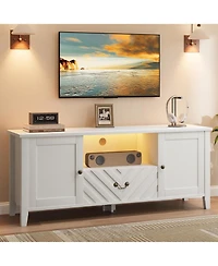 gaomon Entertainment Center for 65 Inch Tv, Tv Stand with Led Lights for Living Room, Tv Console Table with 2 Storage and 1 Drawer, Television Stands