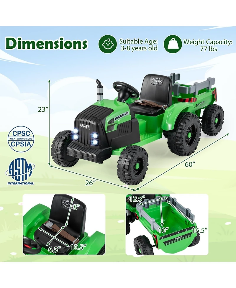 Mecale 24V Ride-On Tractor for Kids with Detachable Trailer & Remote Control