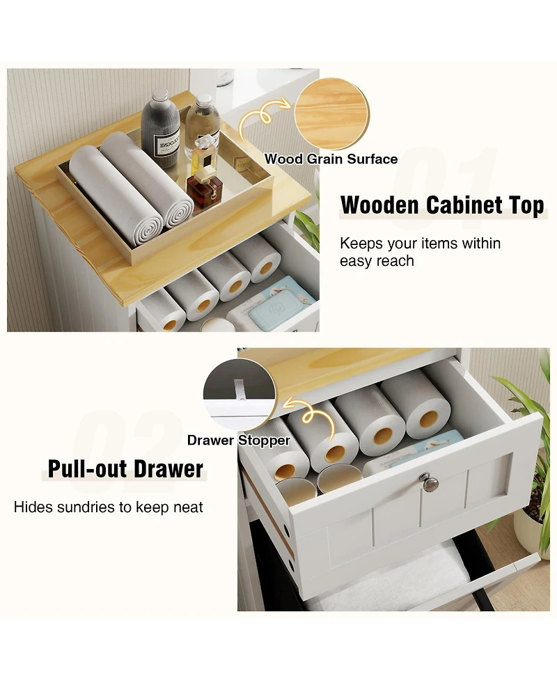 Ecooso Freestanding Tilt Out Laundry Cabinet with Removable Basket and Storage Organizer