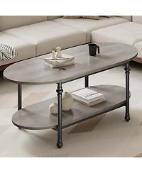 gaomon Farmhouse Oval Coffee Table, 2 Tier Center Table with Open Storage, Modern Industrial Tea Table