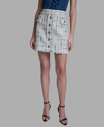 Bcbg Women's Button Front Tweed Mini Skirt