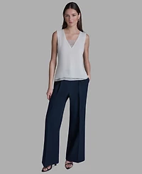 Bcbg Women's V-Neck Lace Detail Pull-On Top