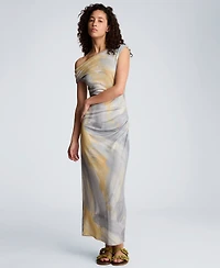 Kenneth Cole Women's Off-The-Shoulder Ruched Waist Midi Dress