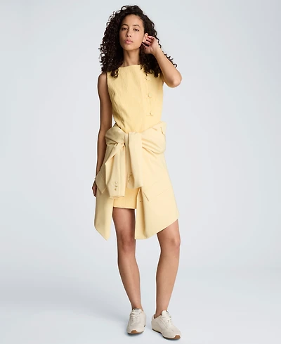 Kenneth Cole Women's Boat Neck Button Front Sheath Short Dress