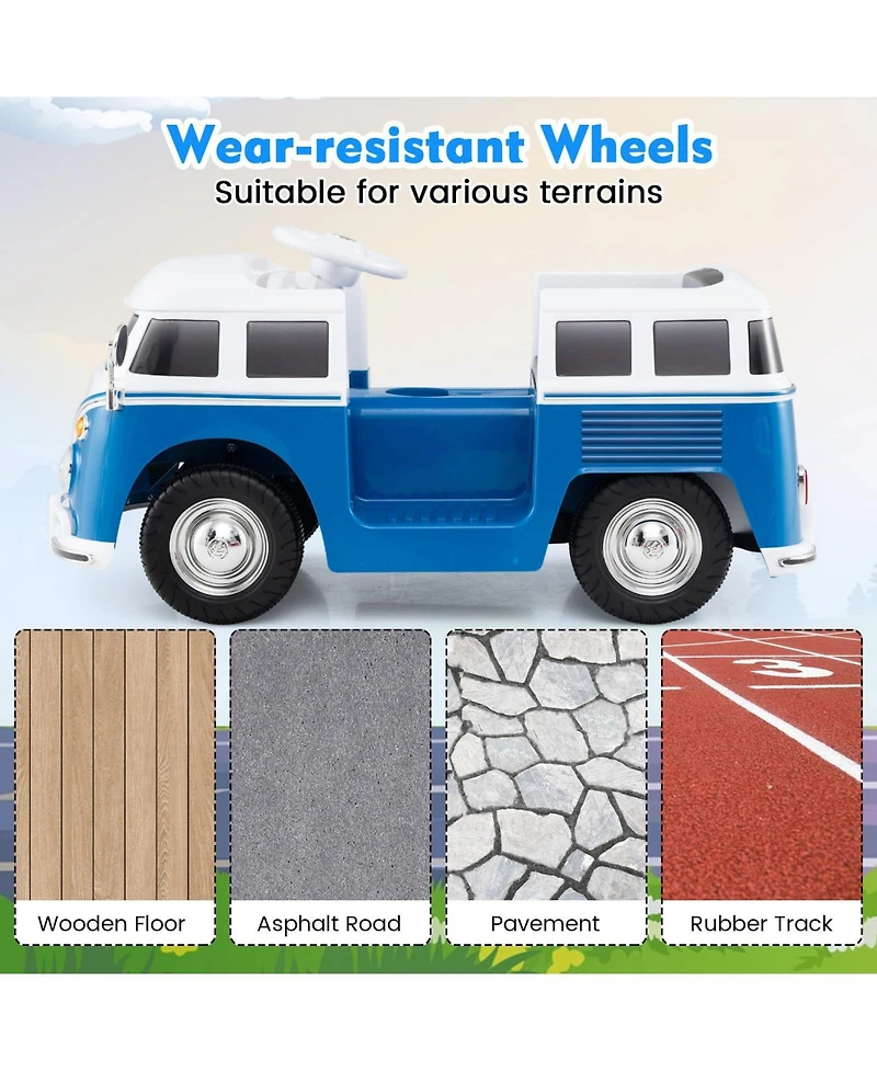 Mecale 12V Ride On Car Licensed Volkswagen Ride-on Bus with Cup Holder and Led Headlights for 3+ Years Old-Blue