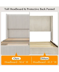 gaomon Wingback Bedframe, Corduroy Upholstered Bed Frame, No Box Spring Needed, Solid Wooden Slats
