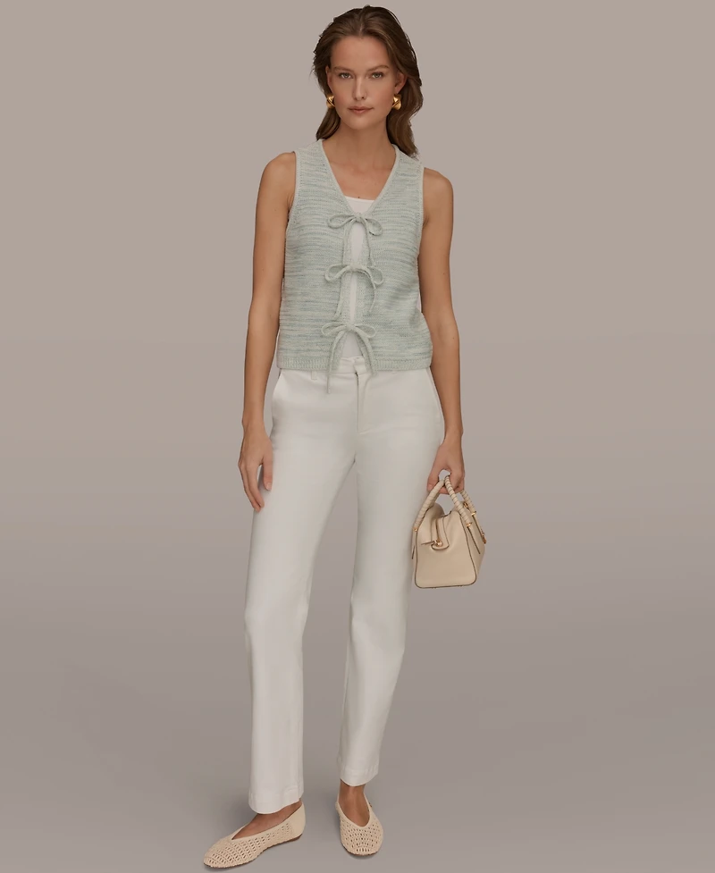 Donna Karan Weekend Women's V-Neck Tie-Front Detail Cardigan