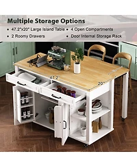 Clihome Kitchen Island with Extendable Table, 47.2"×19.7" Mobile Kitchen Island Cart