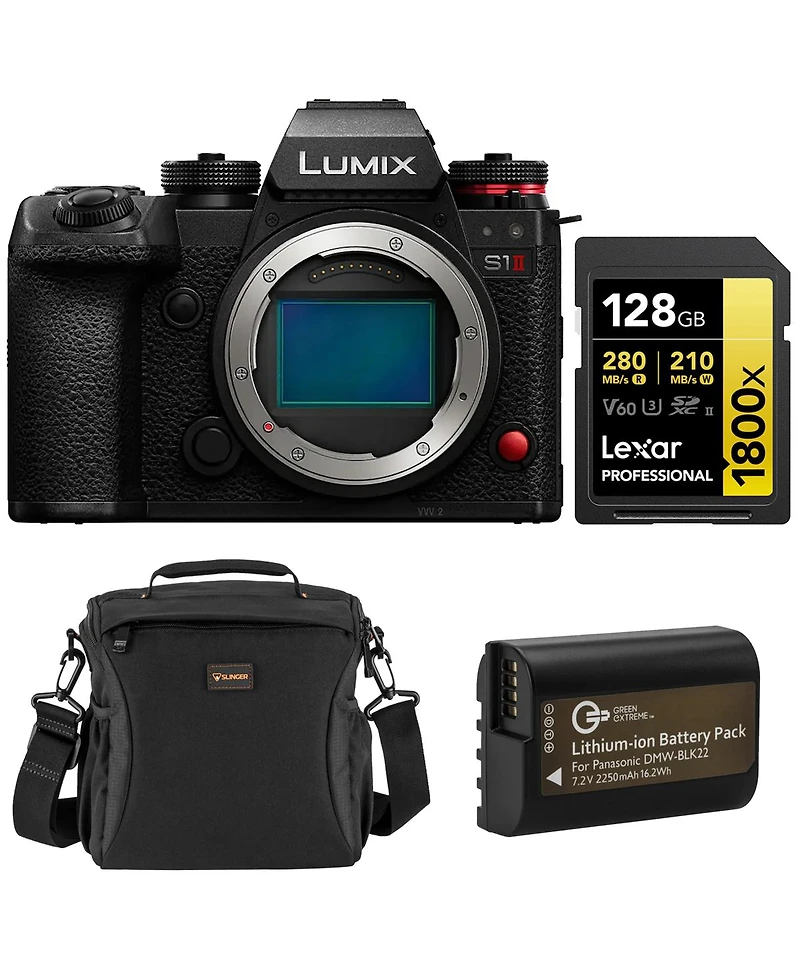 Panasonic Lumix S1II Mirrorless Camera with Alpine 160 Multi-Device Shoulder Bag, Gold Series Professional 1800x 128GB Uhs-ii Sdxc Memory Card