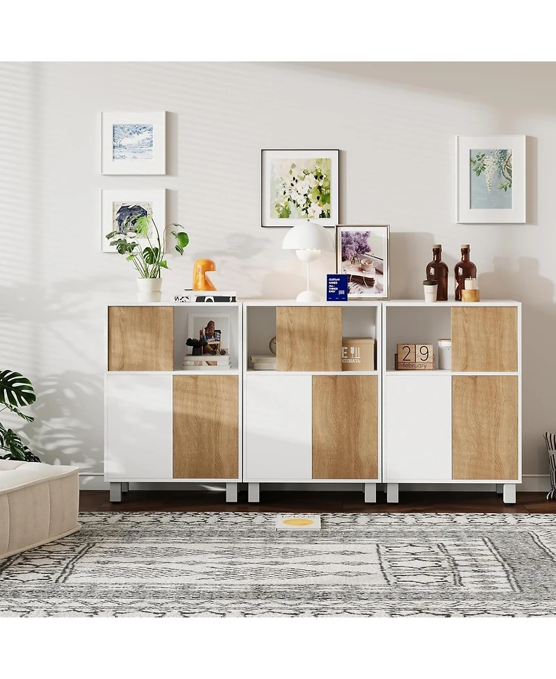 gaomon Bathroom Floor Cabinet with Sliding Door, Modern Kitchen Buffet Sideboard Cabinet with Adjustable Shelf, Accent Bookshelf