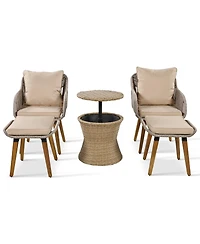 Flynama 5 Piece Brown Patio Conversation Set with Rope Weaving Chairs Cool Bar Table Ottomans for Porch Poolside