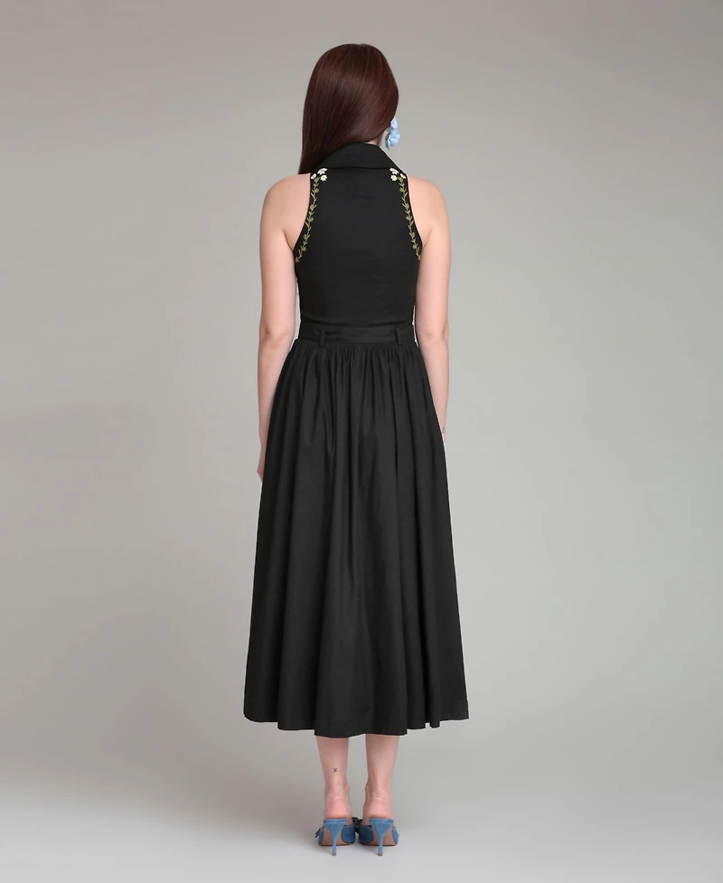 Avec Les Filles Women's Tie Neck Collared Midi Dress