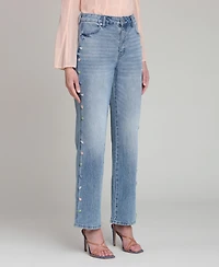 Avec Les Filles Women's Mid-Rise Stone Embellished Jeans