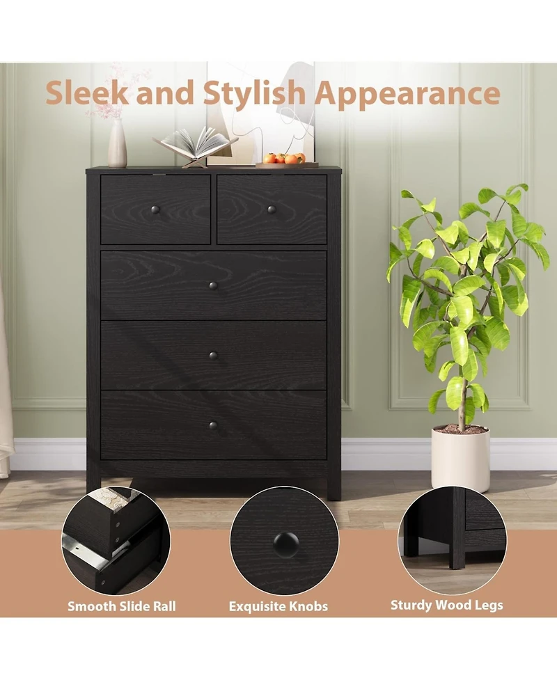 gaomon Dresser for , Tall 5 Drawer Dresser with Deep Drawers & Metal Knobs, Drawers for