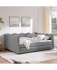 Streamdale Furniture 2 Drawers, Usb Port & Wave Shape Gingham Daybed, Queen Size